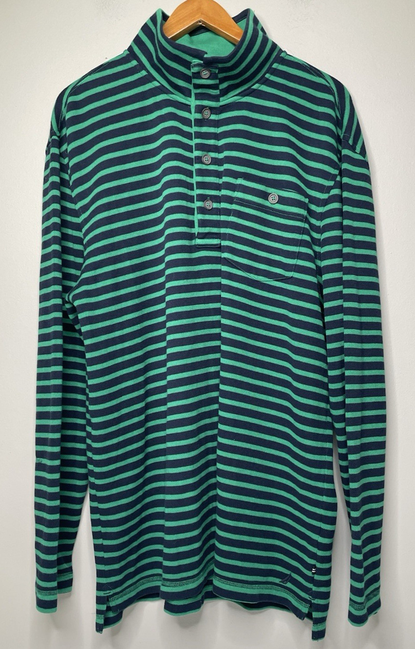 Nautica Men’s XXL Slim Fit Striped Mock Neck Pullover Shirt Green Navy